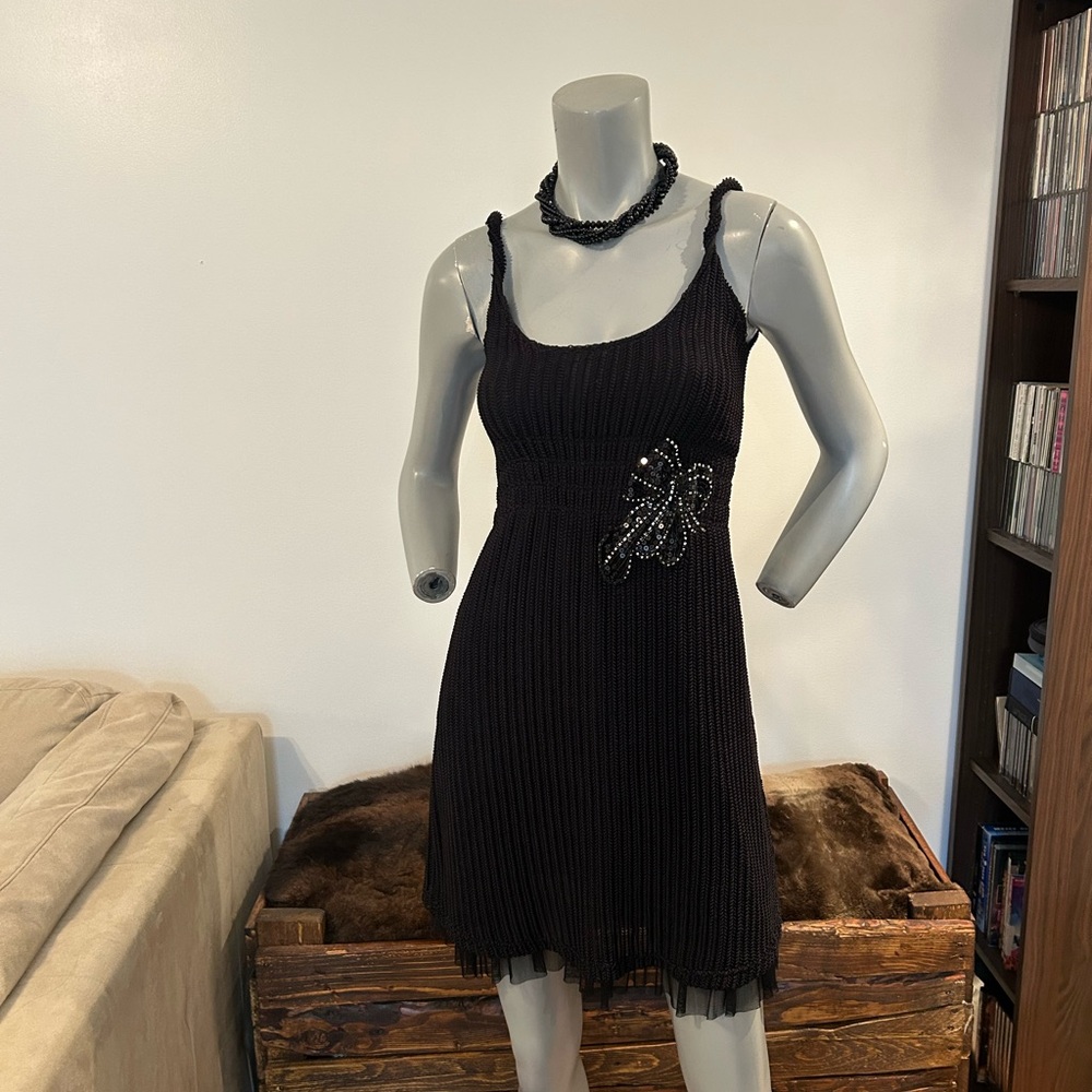 Elegant Mini little black dress with a silver bow❤️S